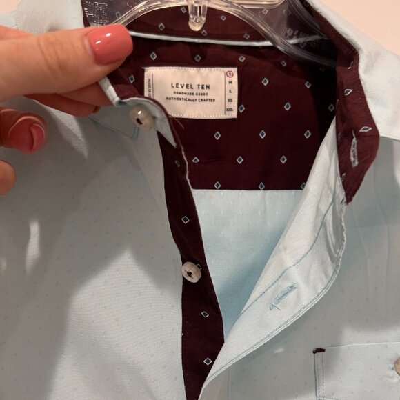 Fitted light teal blue/brown button down - Picture 8 of 10